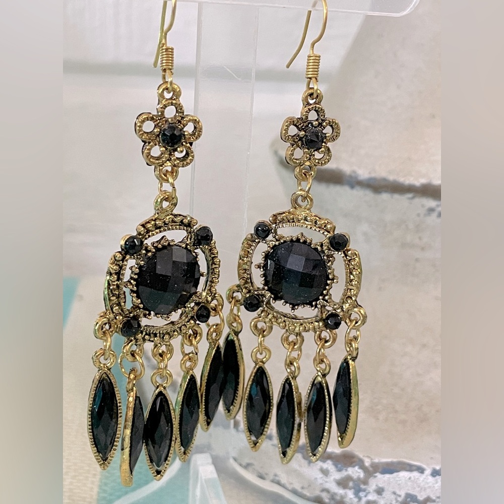 Black and Goldtone Earrings